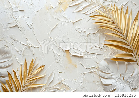 Abstract art background with gold palm leaves. Boho background Abstract art background with gold palm leaves. Boho background 110910259