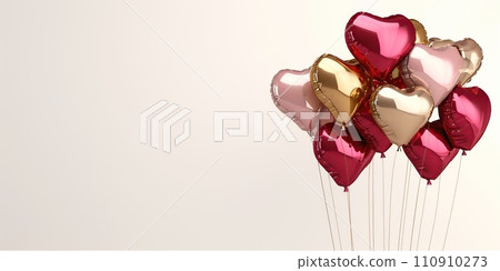 Red and gold hearts metallic balloons isolated on white background 110910273