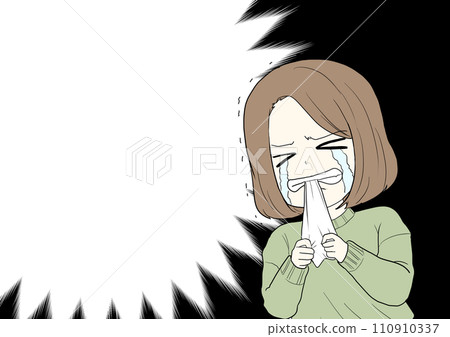 女孩咬著手帕，哭著講話泡泡 110910337