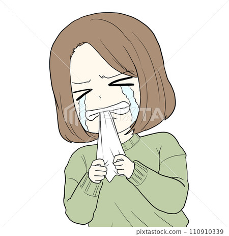 一個女孩咬著手帕哭 一個女孩咬著手帕哭 110910339