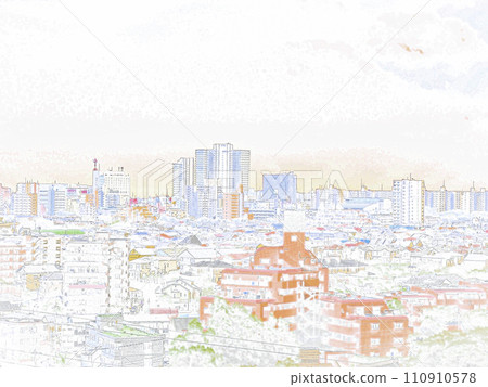 Tokyo cityscape. Illustration style photo. 110910578