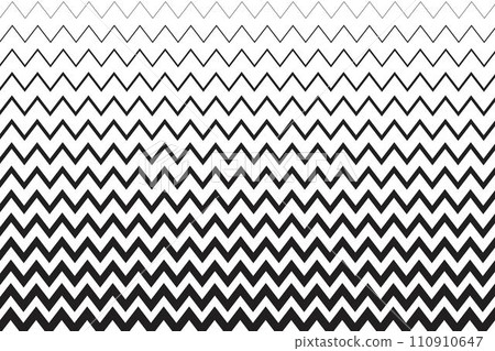 Horizontal zigzag lines of different thicknesses. Background with black and white zig zag pattern. Parallel serrated stripes texture. Minimalistic graphic print. Vector illustration 110910647