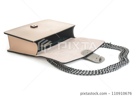 beige leather bag isolated on white background. minimalist purse ,handbag 110910676