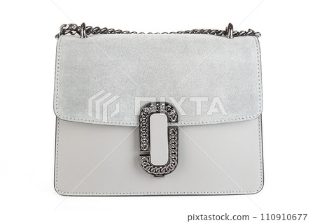 White female handbag bag purse clutch on whete background. Isolated on white background.Front view. 110910677