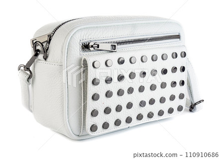 White female handbag bag purse clutch on whete background. Isolated on white background.Front view. White female handbag bag purse clutch on whete background. Isolated on white background.Front view. 110910686