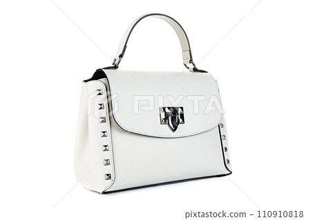 White female handbag bag purse clutch on whete background. Isolated on white background.Front view. White female handbag bag purse clutch on whete background. Isolated on white background.Front view. 110910818