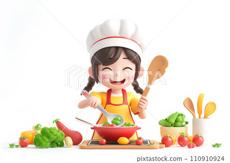 Girl cooking vegetables (3D) 110910924