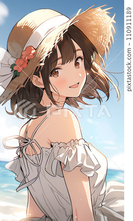 手绘动漫唯美的海边漂亮女孩插画 手绘动漫唯美的海边漂亮女孩插画 110911189