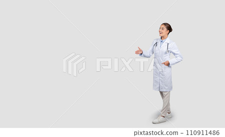 Cheerful confident millennial caucasian lady doctor with stethoscope 110911486