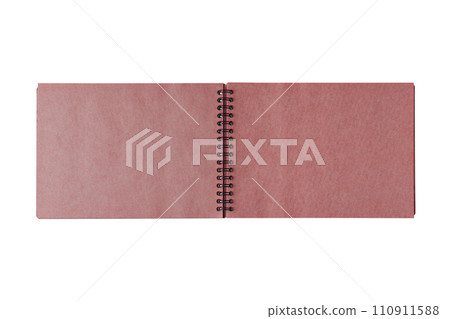 Open spiral bound notepad with craft red sheets, isolated on white background. Open spiral bound notepad with craft red sheets, isolated on white background. 110911588