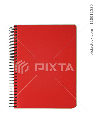 Closed spiral bound notepad with red cover isolated on white background Closed spiral bound notepad with red cover isolated on white background 110911589