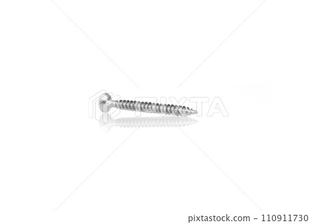 macro screw of silver color on a white background 110911730