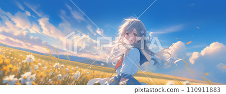 Blue sky and woman illustration AI generated image 110911883