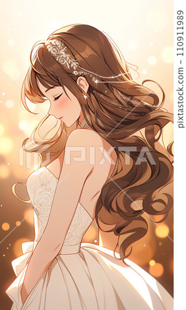 手绘动漫唯美的穿婚纱的漂亮女孩插画 手绘动漫唯美的穿婚纱的漂亮女孩插画 110911989