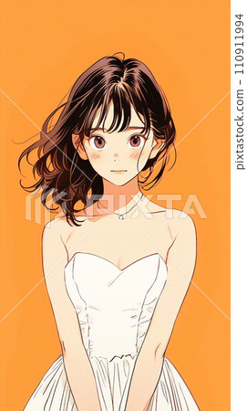 手绘动漫唯美的穿婚纱的漂亮女孩插画 110911994