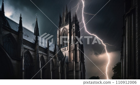 Beautiful cathedral in the storm with the lightning in the background 110912006