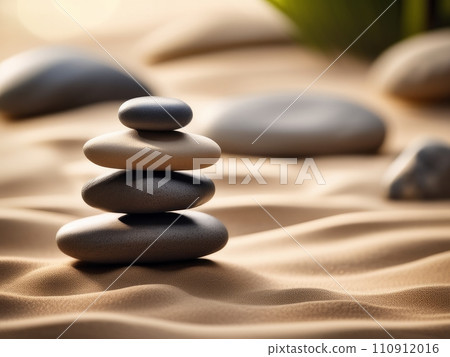 Pile of balanced stones in the Japanese garden 110912016