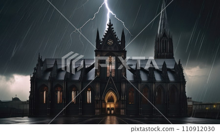 Beautiful cathedral in the storm with the lightning in the background 110912030