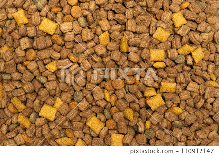 Dry food for puppies close-up. Complete diet for dogs during their first year of life Dry food for puppies close-up. Complete diet for dogs during their first year of life 110912147