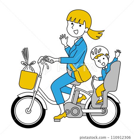 一位女商人騎自行車接送孩子 110912306