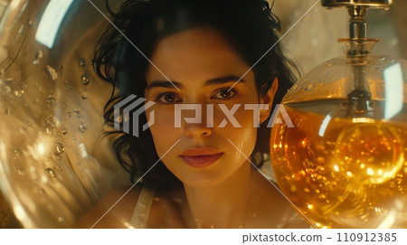 Close up portrait of a woman with water drops Close up portrait of a woman with water drops 110912385