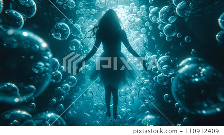 Fantasy image of a girl surrounded by bubbles Fantasy image of a girl surrounded by bubbles 110912409