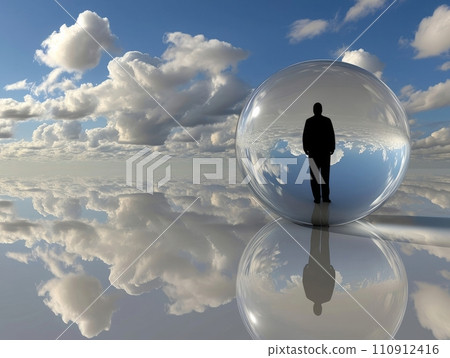 Metaphorical image of person staying inside of his personal bubble 110912416