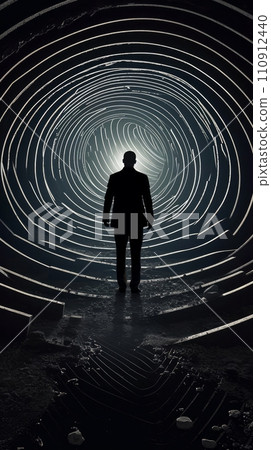 Man standing in the light in front of the tunnel 110912440