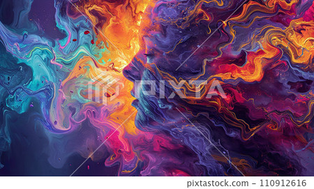 Abstract colorful swirling pattern representing epileptic seizure. Generative AI. 110912616