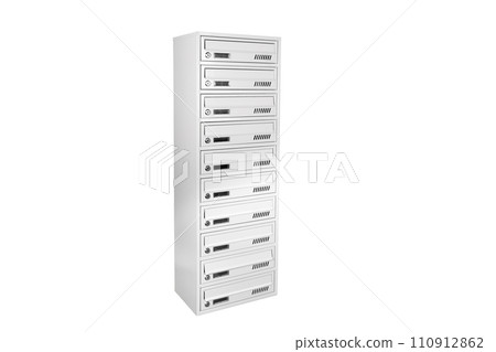 Mail boxes filled of leaflets and letters. Shallow DOF,Mailboxes and Lock in Rows at Entrance Mail boxes filled of leaflets and letters. Shallow DOF,Mailboxes and Lock in Rows at Entrance 110912862