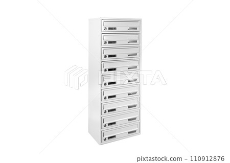 Mail boxes filled of leaflets and letters. Shallow DOF,Mailboxes and Lock in Rows at Entrance Mail boxes filled of leaflets and letters. Shallow DOF,Mailboxes and Lock in Rows at Entrance 110912876