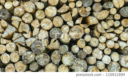hardwood firewood stacked in a heap, horizontal,backgrounds and textures 110912894