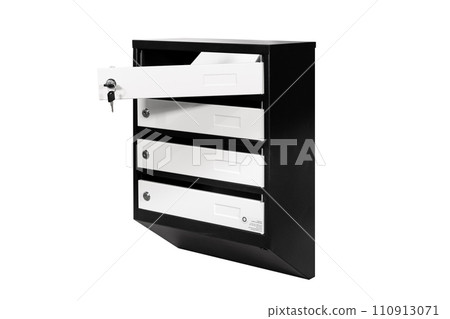 Mail boxes filled of leaflets and letters. Shallow DOF,Mailboxes and Lock in Rows at Entrance Mail boxes filled of leaflets and letters. Shallow DOF,Mailboxes and Lock in Rows at Entrance 110913071