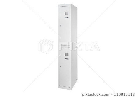 White lockers with silver numbers in bright interior. Change room metal box row 110913118