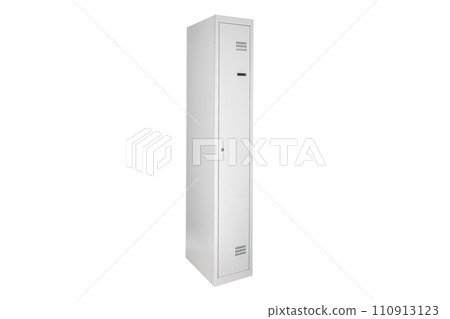 White lockers with silver numbers in bright interior. Change room metal box row White lockers with silver numbers in bright interior. Change room metal box row 110913123