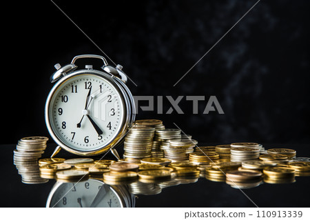 Image of lots of coins, bills and watches, investment Image of lots of coins, bills and watches, investment 110913339
