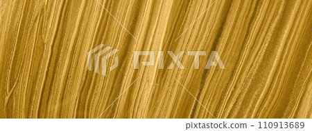 Abstract fluid art background golden glitter colors. Liquid marble. Acrylic painting with dark yellow gradient. 110913689