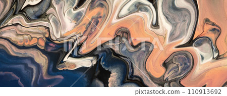 Abstract fluid art background blue and coral colors. Liquid acrylic painting 110913692