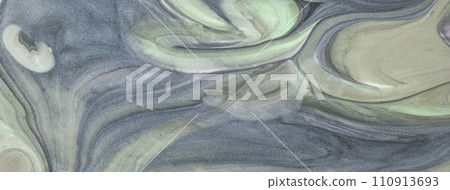 Abstract fluid art background gray and green color. Liquid marble. Acrylic paint 110913693