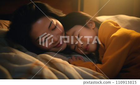 亞洲父母和孩子睡在一起 110913815