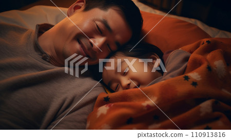 亞洲父母和孩子睡在一起 110913816