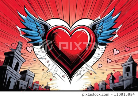 St Valentines day, wedding banner with red heart on abstract background drawn in comic style. For love sale banner, voucher, greeting card. Beautiful love background for valentines day greeting card. St Valentines day, wedding banner with red heart on abstract background drawn in comic style. For love sale banner, voucher, greeting card. Beautiful love background for valentines day greeting card. 110913984