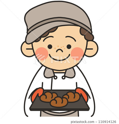 麵包店店員把麵包放在托盤上 110914126