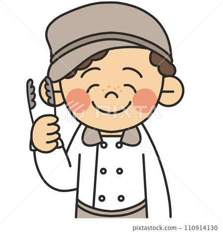 Illustration of a bakery clerk holding tongs Illustration of a bakery clerk holding tongs 110914130