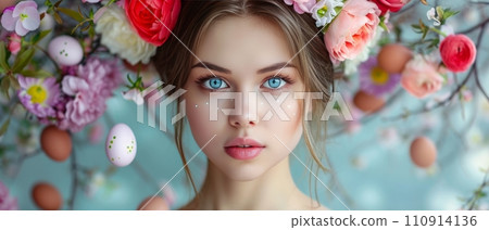 Spring Beauty with Easter Floral Garland 110914136