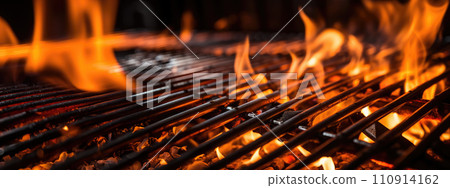 Empty flaming grill grates 110914162