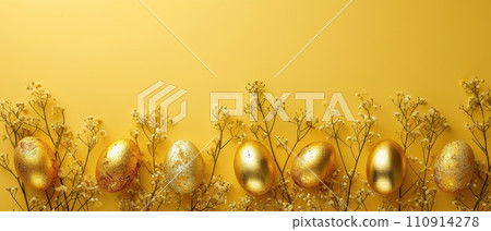 Golden Easter Eggs and Flowers 110914278