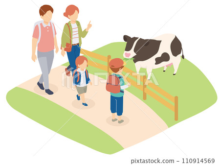 一家人在牧場觀光的等軸圖 一家人在牧場觀光的等軸圖 110914569