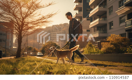 遛狗的亞洲男人 110914587