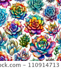 Vibrant Botanical Mosaic: Colorful Succulent Spectrum pattern, High quality 3d illustration 110914713